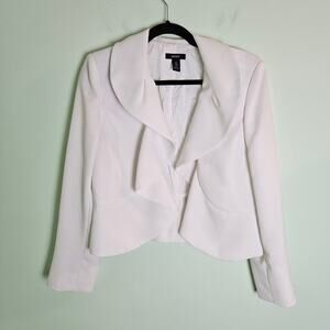 Alfani White Open Ruffle Blazer Size 10 ~ Classic Minimalist Timeless Versatile